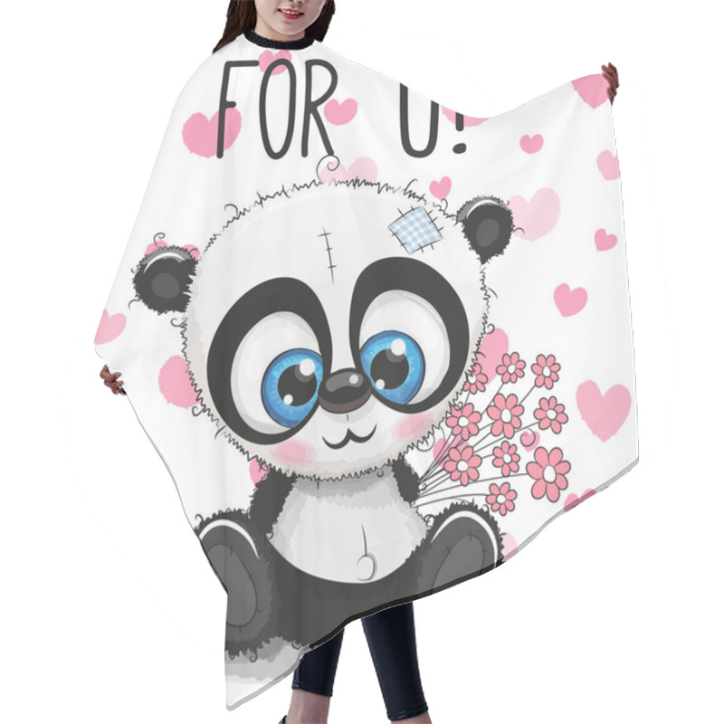 Personality  Valentine Card Cute Cartoon Panda With Flowers Hair Cutting Cape