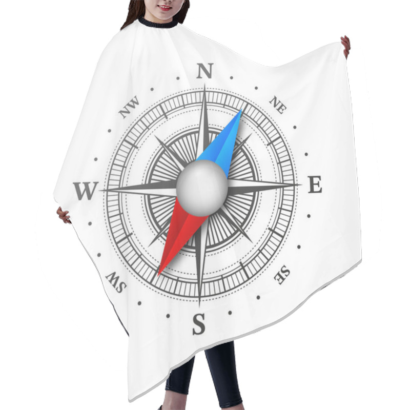 Personality  Compass Icon. Wind Rose. Travel Guide Symbol. Geographic Tool. World Nautical Vintage Star For Mariners Latitude And Longitude Navigation Measurement Equipment. Vector Illustration Hair Cutting Cape