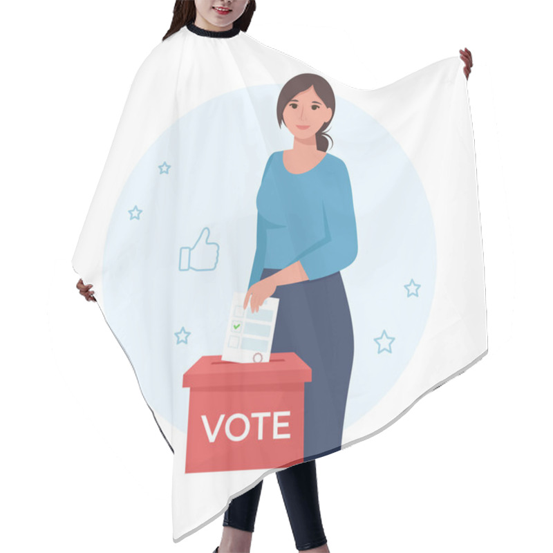 Personality  Woman Puts The Ballot In The Box. Election, Vote Concept. Vector Illustration In Flat Style Hair Cutting Cape