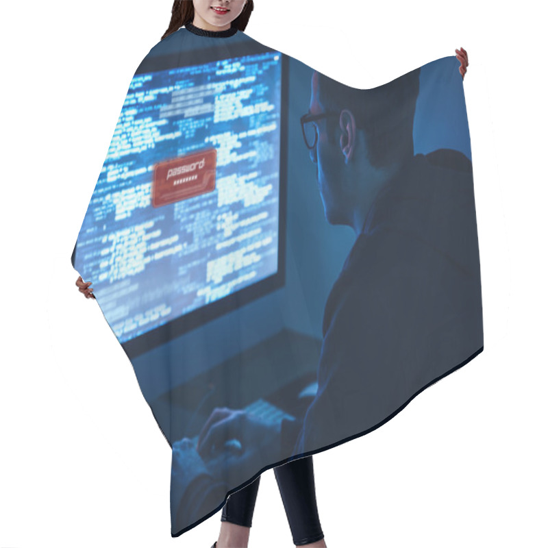 Personality  Hacker Man  In Dark Room Hair Cutting Cape