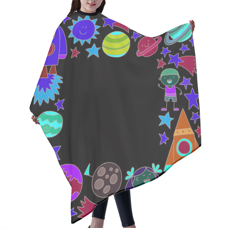 Personality  Hand Drawn Space Elements Pattern. Space. Space Doodle Illustration. Vector Illustration. Hair Cutting Cape