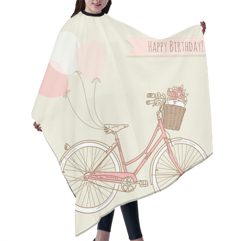 Personality  Bicycle With Balloons And A Basket Full Of Flowers, Romantic Birthday Card Hair Cutting Cape