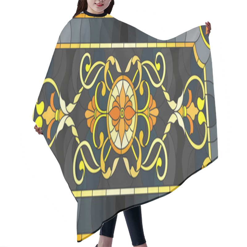 Personality  Illustration In Stained Glass Style With Floral Ornament ,imitation Gold On Dark Background With Swirls And Floral Motifs Hair Cutting Cape