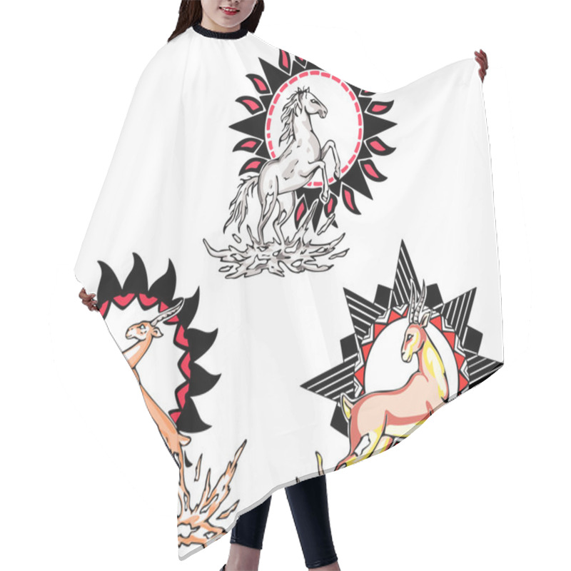 Personality  Totems - Horse And Antelopes With Solar Signs Hair Cutting Cape