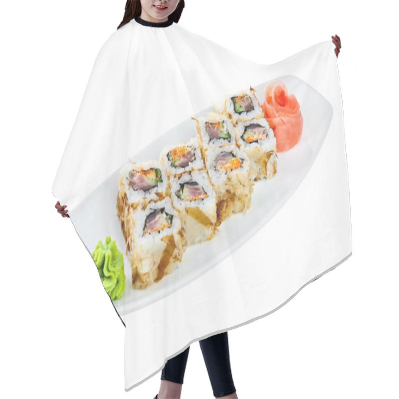 Personality  Sushi (Roll Kazuma) On A White Background Hair Cutting Cape