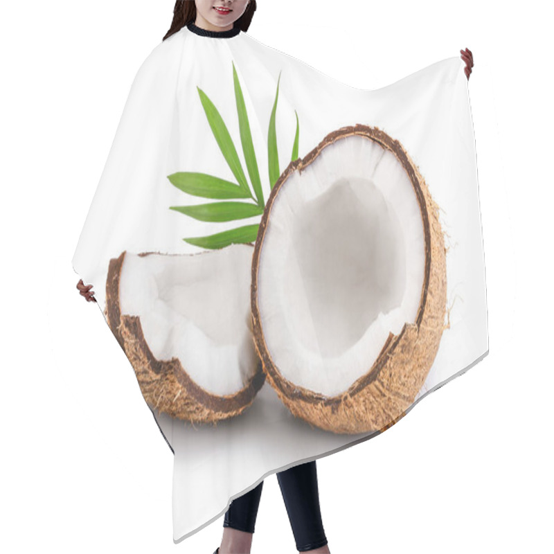 Personality  Half Of Coconut With Leaves Isolated On White Background Hair Cutting Cape