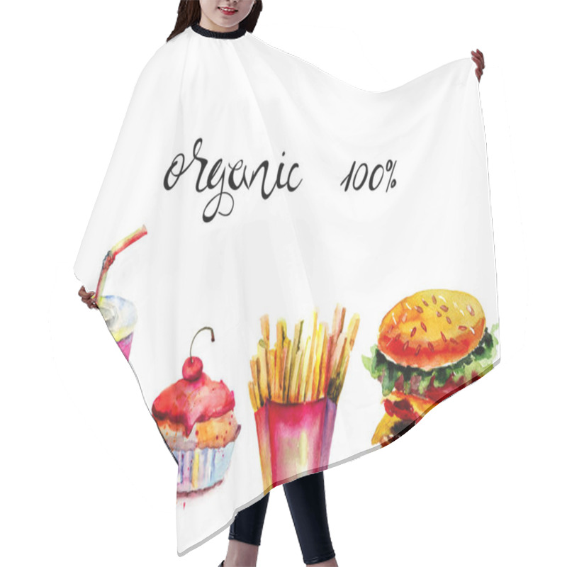 Personality  Food Illustration With Title Organic, Hand Painted Drawing Hair Cutting Cape