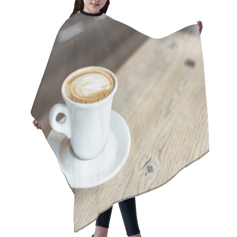 Personality  Close-up Shot Of Cup Of Delicious Cappuccino On Rustic Wooden Table Hair Cutting Cape