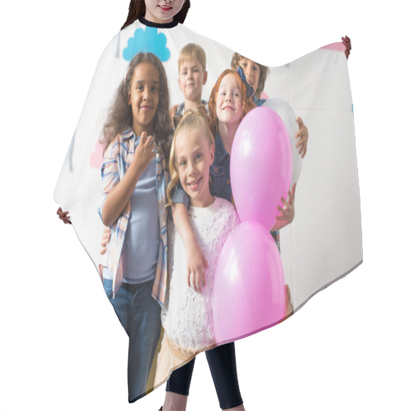 Personality  Multiethnic Kids With Balloons At Birthday Party Hair Cutting Cape