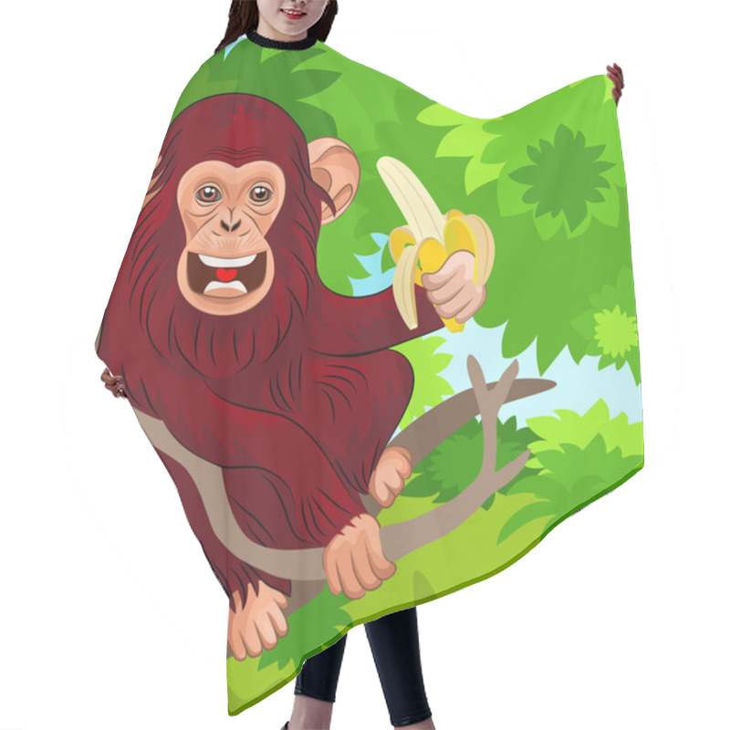 Personality  Vector Happy Monkey Chimp In The Jungle With Banana Hair Cutting Cape