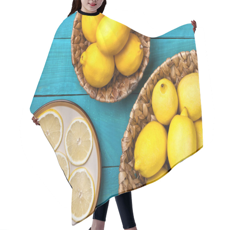 Personality  Lemons On The Bright Cyan Background Hair Cutting Cape