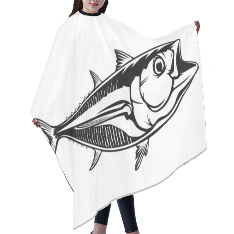 Personality  Tuna Big Fishing On White Logo Illustration. Vector Illustration Can Be Used For Creating Logo And Emblem For Fishing Clubs, Prints, Web And Other Crafts. Hair Cutting Cape