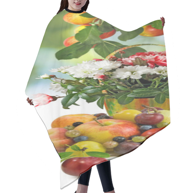 Personality  Image Of Various Fruit On A Plate In The Garden Closeup Hair Cutting Cape