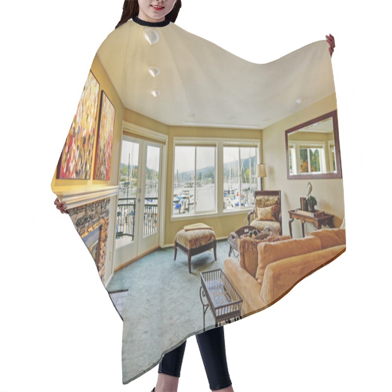 Personality  Living Room With Water Front View Hair Cutting Cape