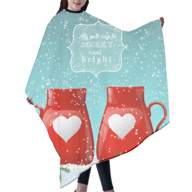 Personality  Red Cups With White Heart, Winter Theme, Illustration Hair Cutting Cape