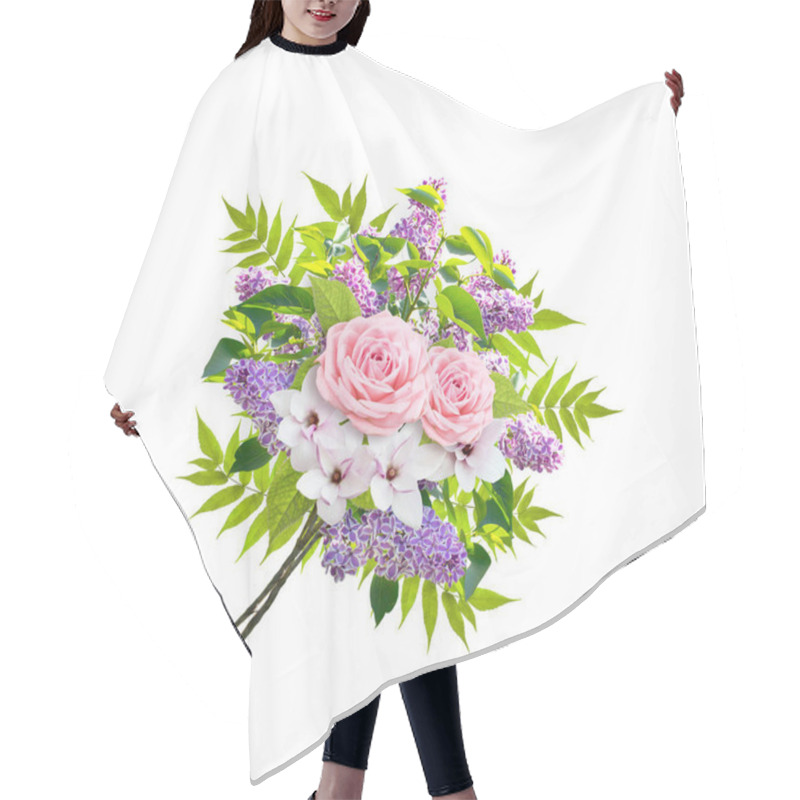 Personality  Bouquet Consists Of Lilacs Flowers, Roses And Magnolia Hair Cutting Cape