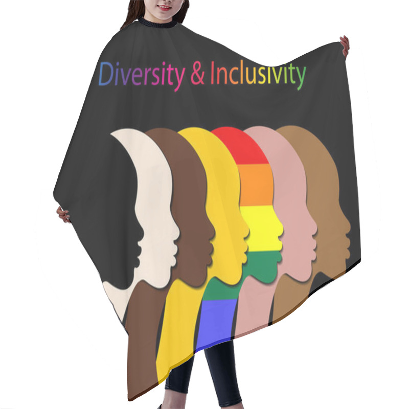 Personality  Inclusion And Diversity. Silhouettes Of People And LGBTQ+ Set, People Portrait Vector Logo For Website, Banner Gay Pride Concept, Colorful Rainbow Sign Vector Isolated On Black Background  Hair Cutting Cape