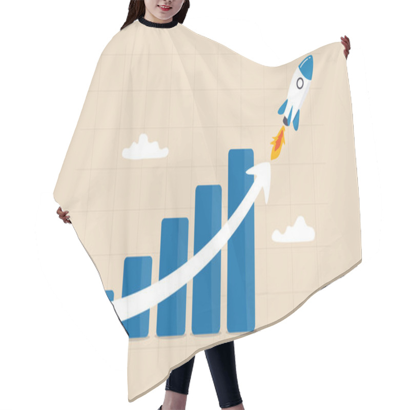 Personality  Exponential Growth Or Compound Interest, Investment, Wealth Or Earning Rising Up Graph, Business Sales Or Profit Increase Concept, Financial Report Graph With Exponential Arrow From Flying Rocket. Hair Cutting Cape