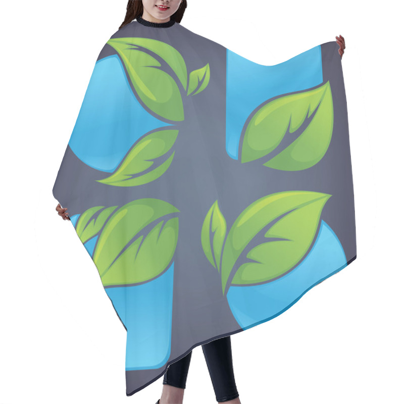 Personality  Water Forms, Stickers And Green Leaves Symbols On Dark Backgroun Hair Cutting Cape