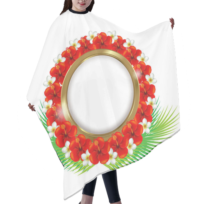 Personality  Frame Of The Hibiscus And Plumeria. Illustration.  Tropical Images.  Hair Cutting Cape