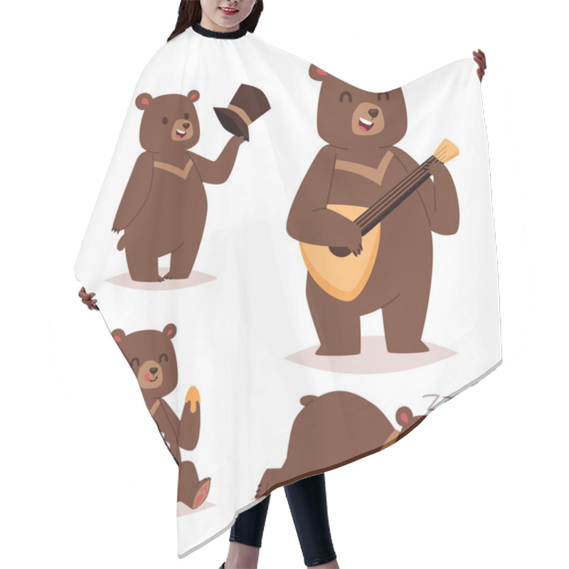 Personality  Cartoon Bear Vector Set. Hair Cutting Cape