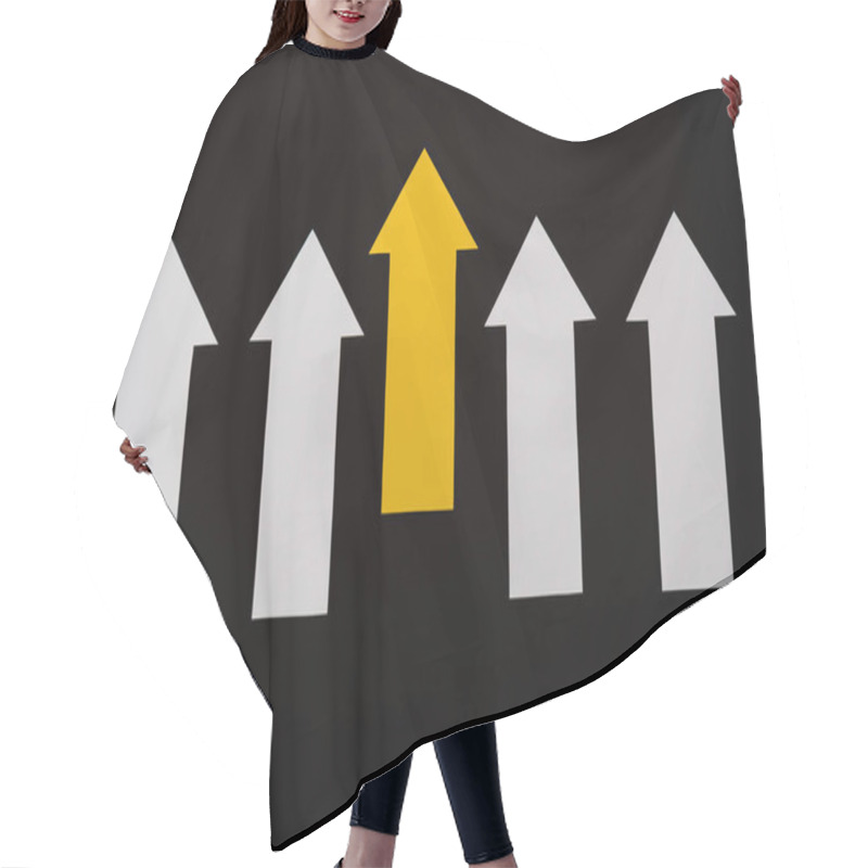 Personality  Top View Of White And Yellow Arrows Isolated On Black  Hair Cutting Cape