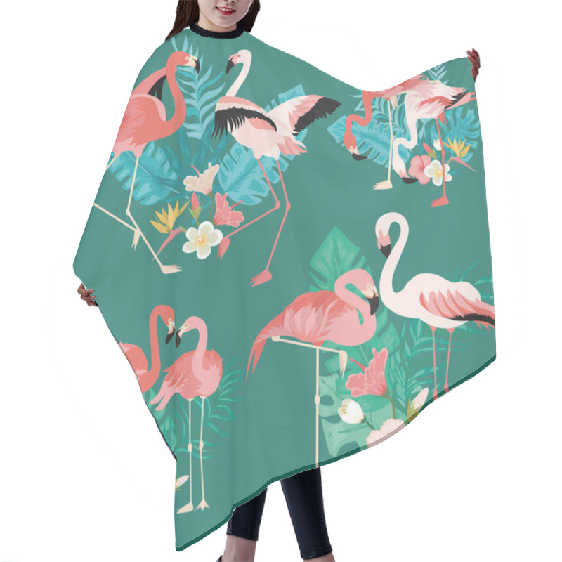 Personality  Beautiful Flamingos With Tropical Palm Leaves Set Hair Cutting Cape