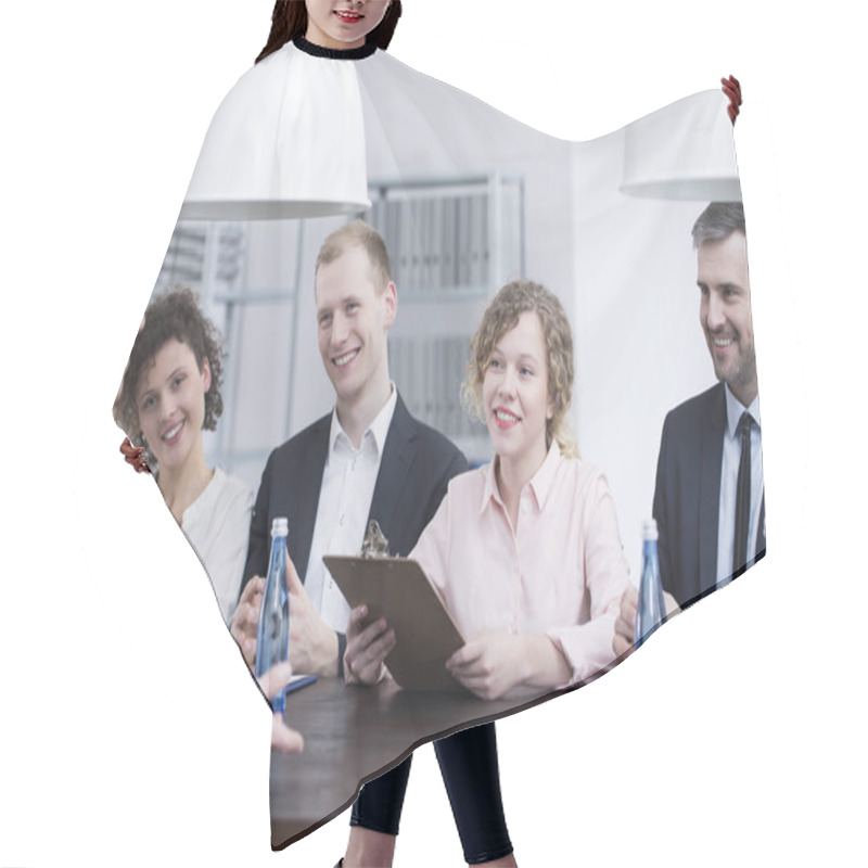 Personality  Smiling Recruiters During Job Interview Hair Cutting Cape