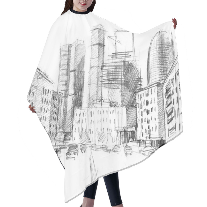 Personality  Hand Drawn Of A Big City With A Modern Skyscrapers Hair Cutting Cape