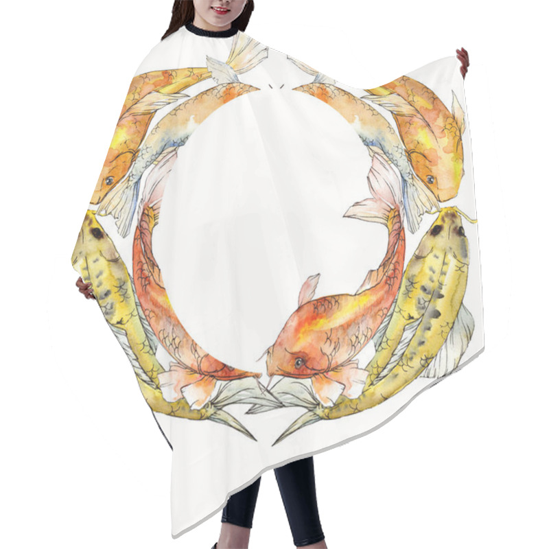 Personality  Watercolor Aquatic Underwater Tropical Fish Set. Red Sea And Exotic Fishes Inside: Goldfish. Frame Border Square. Hair Cutting Cape