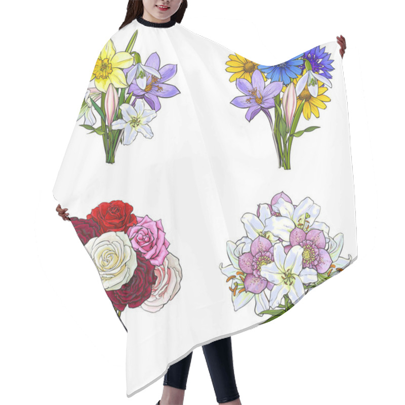 Personality  Bouquets, Bunches Of Hand Drawn Wild And Garden Flowers Hair Cutting Cape