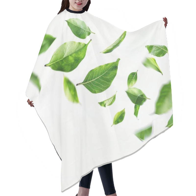 Personality  Vibrant Green Leaves Gracefully Floating Against A Soft White Background. Hair Cutting Cape