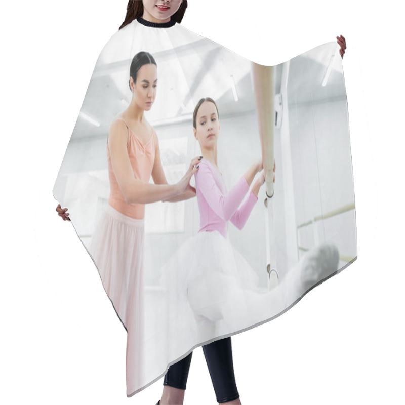 Personality  Child Stretching In Ballet School Near Graceful Dance Teacher Hair Cutting Cape