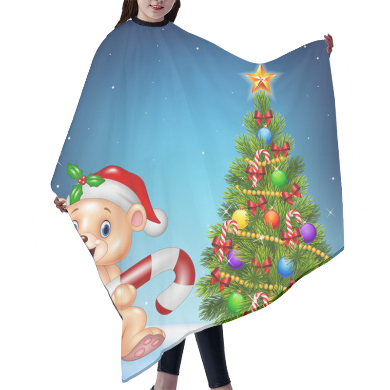 Personality  Cartoon Happy Bear With Christmas Tree On A Night Sky Background Hair Cutting Cape