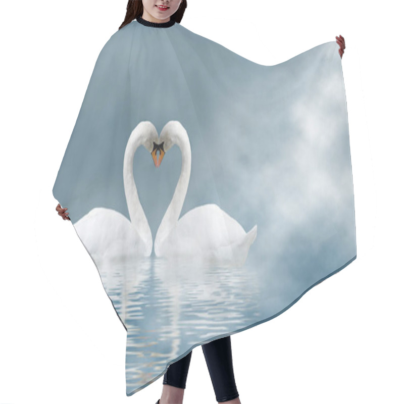 Personality  Happy Valentine's Day With Two Swans On A Blue Haze Background Hair Cutting Cape