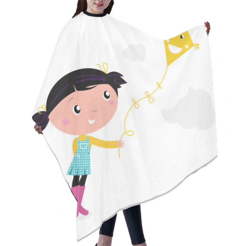 Personality  Little Cute Kid Flying Kite Isolated On White Hair Cutting Cape