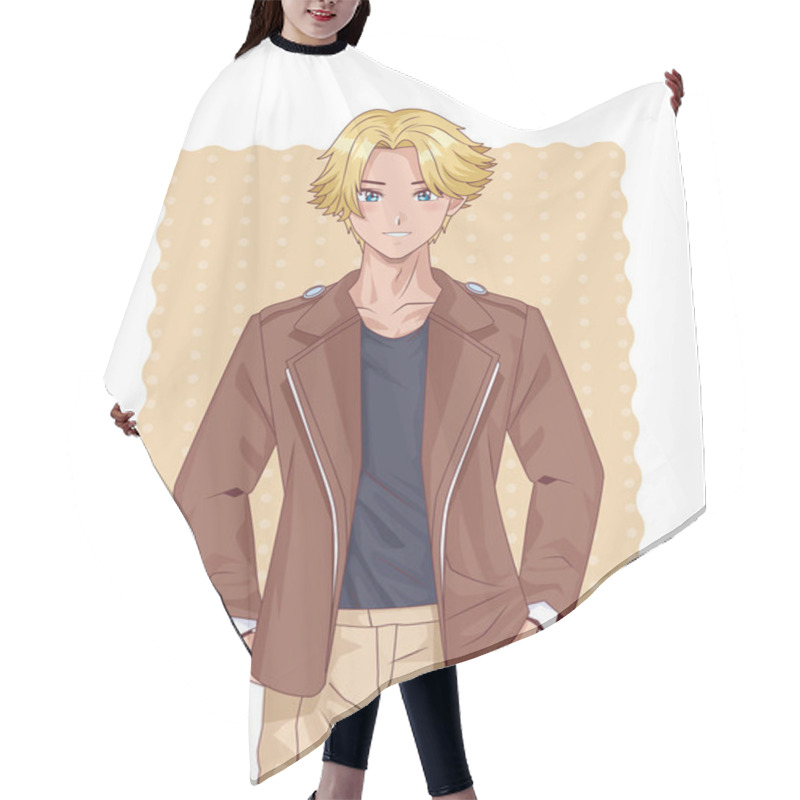 Personality  Young Blond Boy Hentai Style Character Hair Cutting Cape