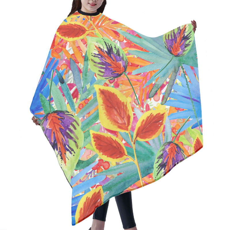 Personality  Pattern With Hibiscus And Palm Leaves Hair Cutting Cape