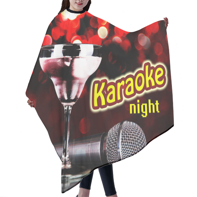 Personality  Silver Microphone And Cocktail On Table On Red Lights Background, Karaoke Concept Hair Cutting Cape