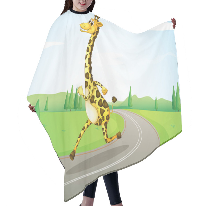 Personality  A Giraffe Running Along The Road Hair Cutting Cape