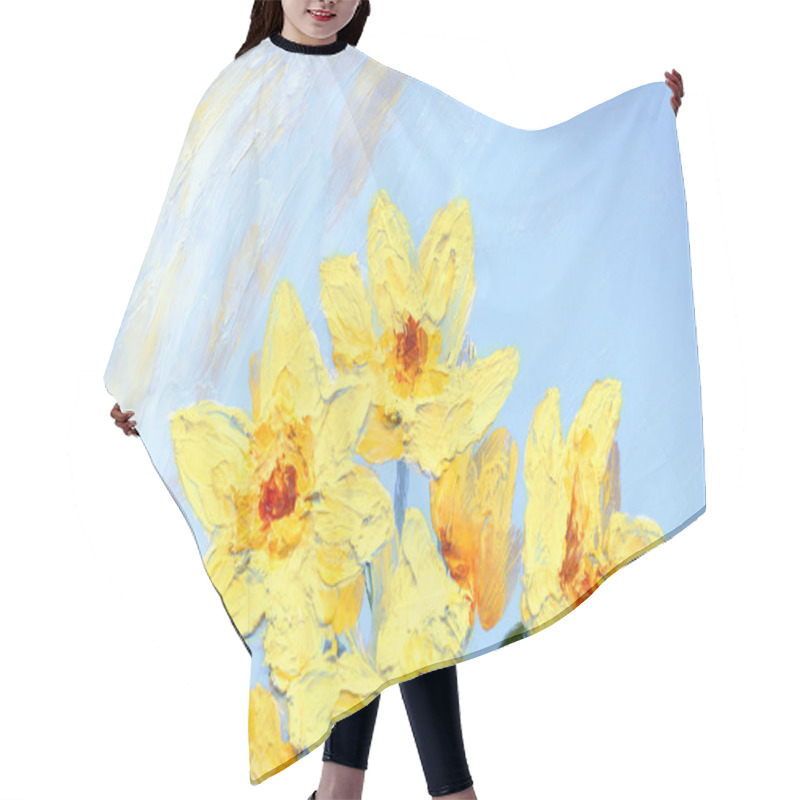 Personality  Oil Painting. Yellow Daffodils In The Garden Hair Cutting Cape