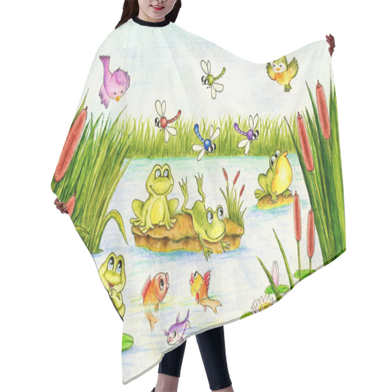 Personality  Frogs And Fish In Pond Hair Cutting Cape