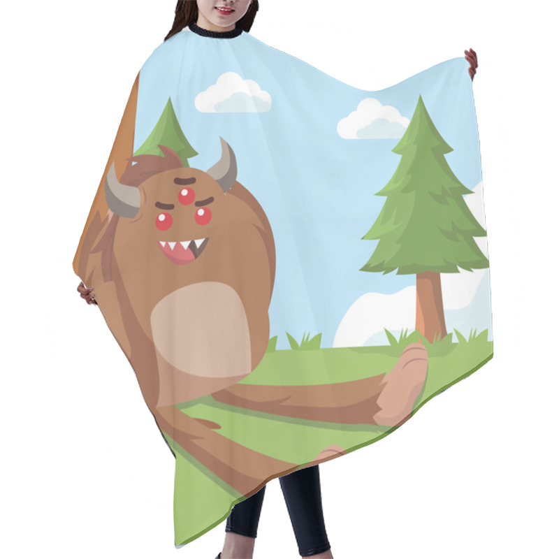 Personality  Bigfoot Relaxing On Tree Vector Illustration Design Hair Cutting Cape