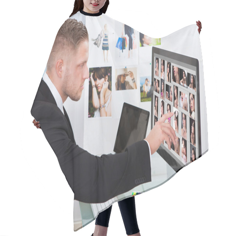 Personality  Businessman Editing Photographs Hair Cutting Cape