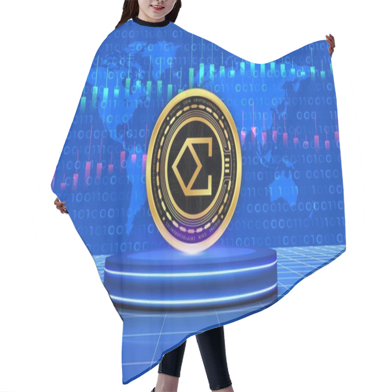 Personality  Ethena ENA Virtual Currency Image In The Digital Background. 3d Illustrations. Hair Cutting Cape