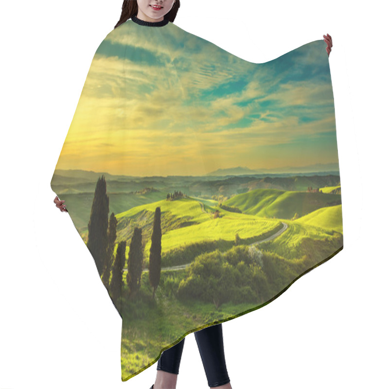 Personality  Tuscany, Rural Sunset Landscape Hair Cutting Cape