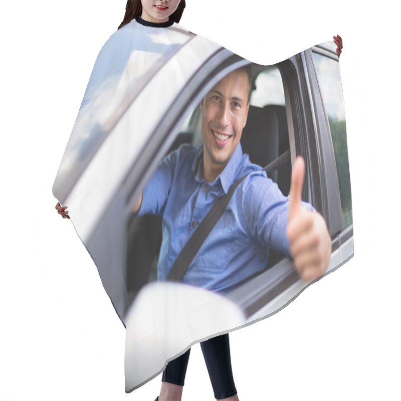 Personality  Young Man Sitting In A Car  Hair Cutting Cape