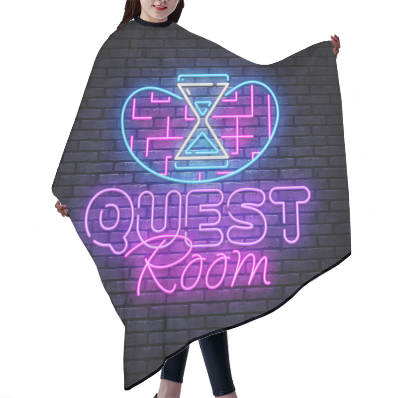 Personality  Quest Room Neon Sign Vector Design Template. Escape Room Neon Light Banner Design Element Colorful Modern Design Trend, Night Bright Advertising, Bright Sign. Vector Illustration Hair Cutting Cape