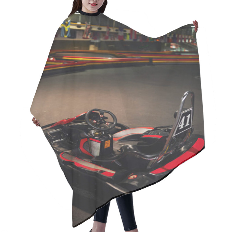 Personality  Red Racing Car Inside Of Indoor Kart Circuit, Motor Race Vehicle, Go Cart Kart For Speed Racing Hair Cutting Cape