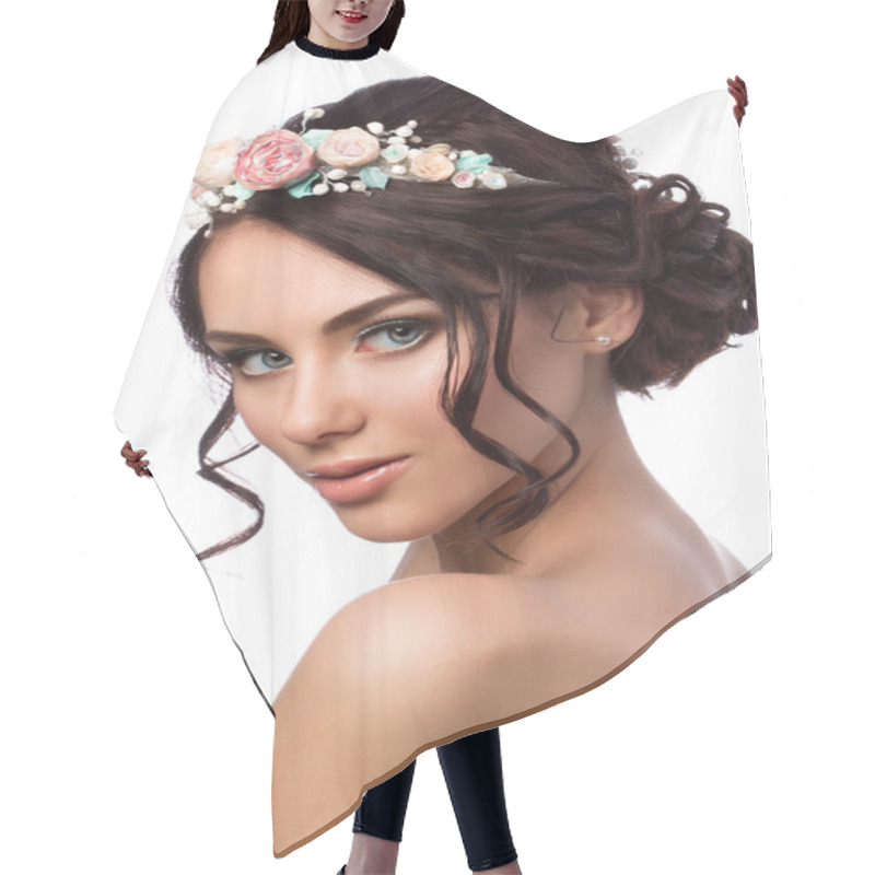 Personality  Portrait Of Young Beautiful Bride Hair Cutting Cape